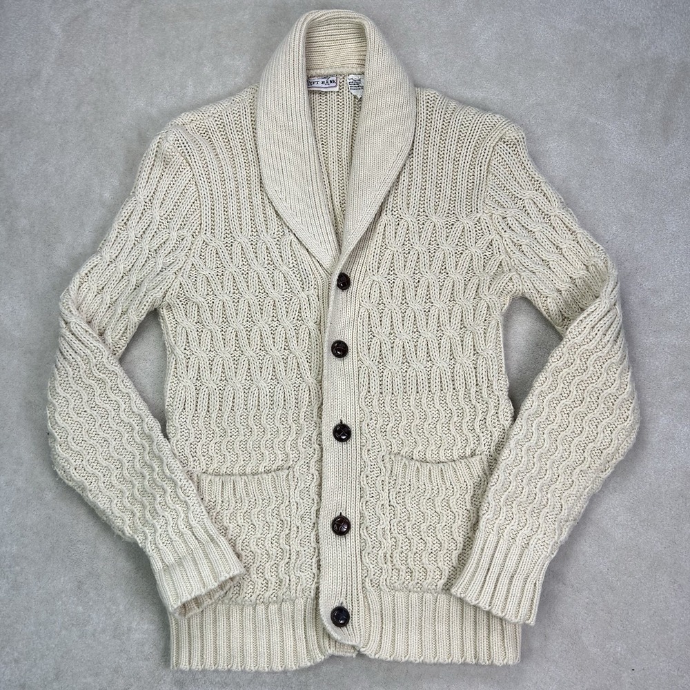 Vintage 70s Left Bank Cardigan Sweater Mens S Grandpa Academia Knit Shawl Collar